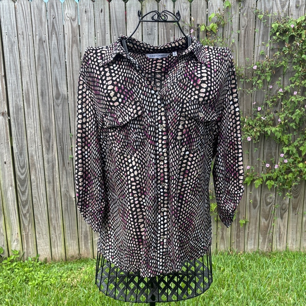 EMILY DANIELS Black and Fuchsia Sparkly Top